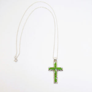 Gaspeite & opal inlay cross necklace - Made in USA