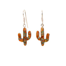 Load image into Gallery viewer, Spiny oyster shell, opal &amp; sterling inlay cactus earrings with French wires (made in USA)

