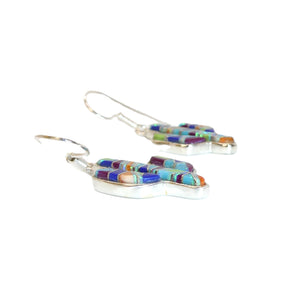 Multi-gemstone, opal & sterling inlay cactus earrings with French wires (made in USA)