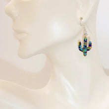 Load image into Gallery viewer, Multi-gemstone, opal &amp; sterling inlay cactus earrings with French wires (made in USA)
