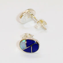 Load image into Gallery viewer, Gemstone inlay sterling post earrings (oval shape) 6 styles - Made in the USA
