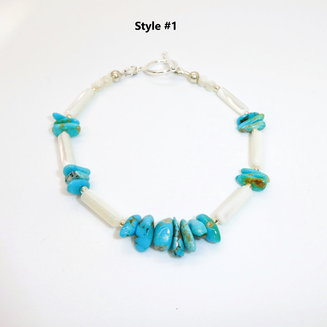 Blue turquoise & mother-of-pearl bracelets in sterling