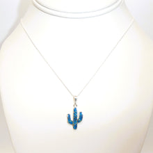 Load image into Gallery viewer, Denim lapis, opal &amp; sterling inlay cactus pendant necklace (made in USA)
