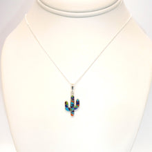 Load image into Gallery viewer, Multi-gemstones, opal &amp; sterling inlay cactus necklace (made in USA)

