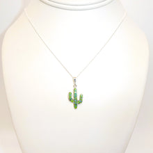 Load image into Gallery viewer, Gaspeite, opal &amp; sterling inlay cactus pendant necklace (made in USA)
