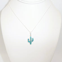 Load image into Gallery viewer, Turquoise, opal &amp; sterling cactus pendant necklace (made in USA)
