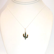 Load image into Gallery viewer, Tiger-eye, opal &amp; sterling inlay cactus pendant necklace (made in USA)

