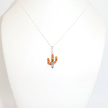 Load image into Gallery viewer, Spiny oyster shell, opal &amp; sterling inlay cactus pendant necklace (made in USA)
