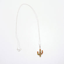 Load image into Gallery viewer, Spiny oyster shell, opal &amp; sterling inlay cactus pendant necklace (made in USA)
