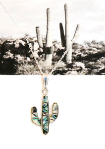 White buffalo, opal & sterling inlay cactus pendant necklace (made in USA)