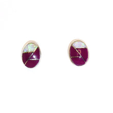 Load image into Gallery viewer, Gemstone inlay sterling post earrings (oval shape) 6 styles - Made in the USA
