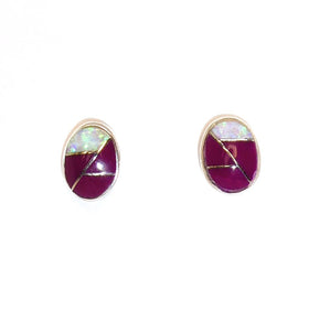 Gemstone inlay sterling post earrings (oval shape) 6 styles - Made in the USA