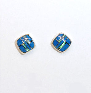 Gemstone inlay sterling post earrings (soft diamond shape) 7 styles - Made in the USA