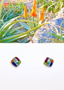 Gemstone inlay sterling post earrings (soft diamond shape) 7 styles - Made in the USA