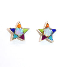 Load image into Gallery viewer, Gemstone inlay sterling post earrings (star shape) - Made in the USA
