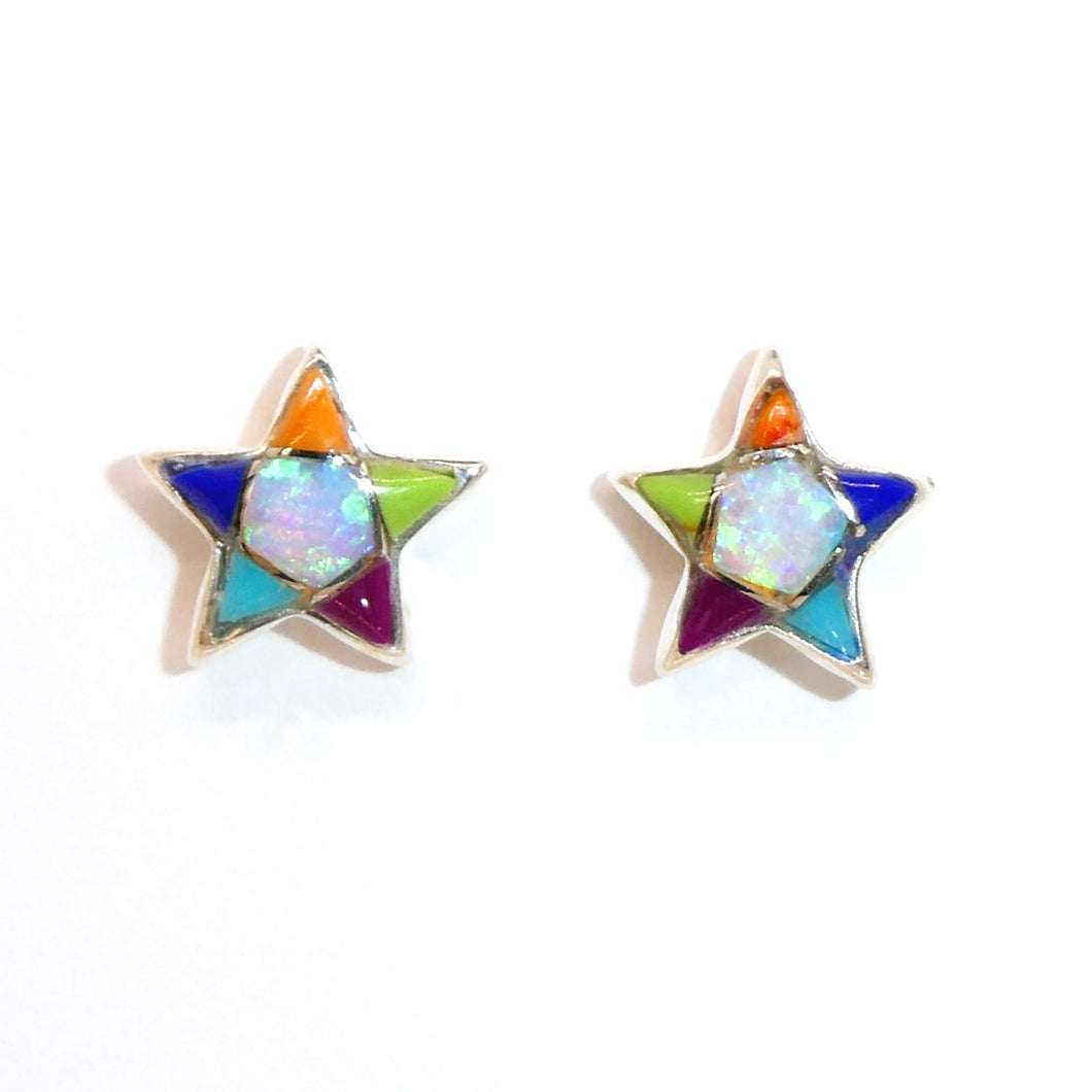 Gemstone inlay sterling post earrings (star shape) - Made in the USA