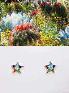Gemstone inlay sterling post earrings (star shape) - Made in the USA