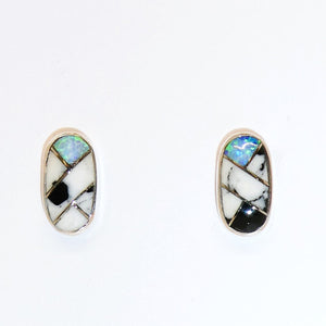 Gemstone inlay sterling post earrings (tube shape) - 5 styles Made in the USA