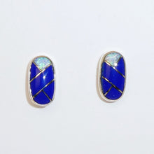 Load image into Gallery viewer, Gemstone inlay sterling post earrings (tube shape) - 5 styles Made in the USA
