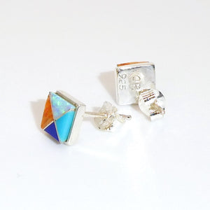 Gemstone inlay sterling post earrings (diamond shape) 2 styles - Made in the USA