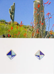 Gemstone inlay sterling post earrings (diamond shape) 2 styles - Made in the USA