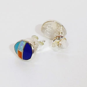 Gemstone inlay sterling post earrings (teardrop shape) - Made in the USA