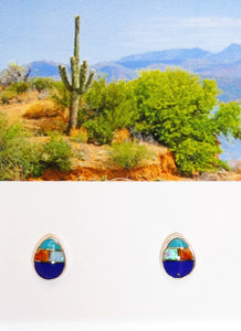 Gemstone inlay sterling post earrings (teardrop shape) - Made in the USA