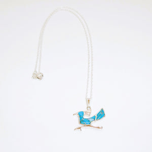 Roadrunner inlay pendant necklace in turquoise, opal & sterling silver (Made in the USA)