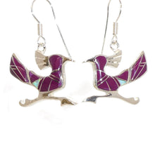 Load image into Gallery viewer, Roadrunner inlay earrings in sugilite &amp; sterling  (Made in the USA)
