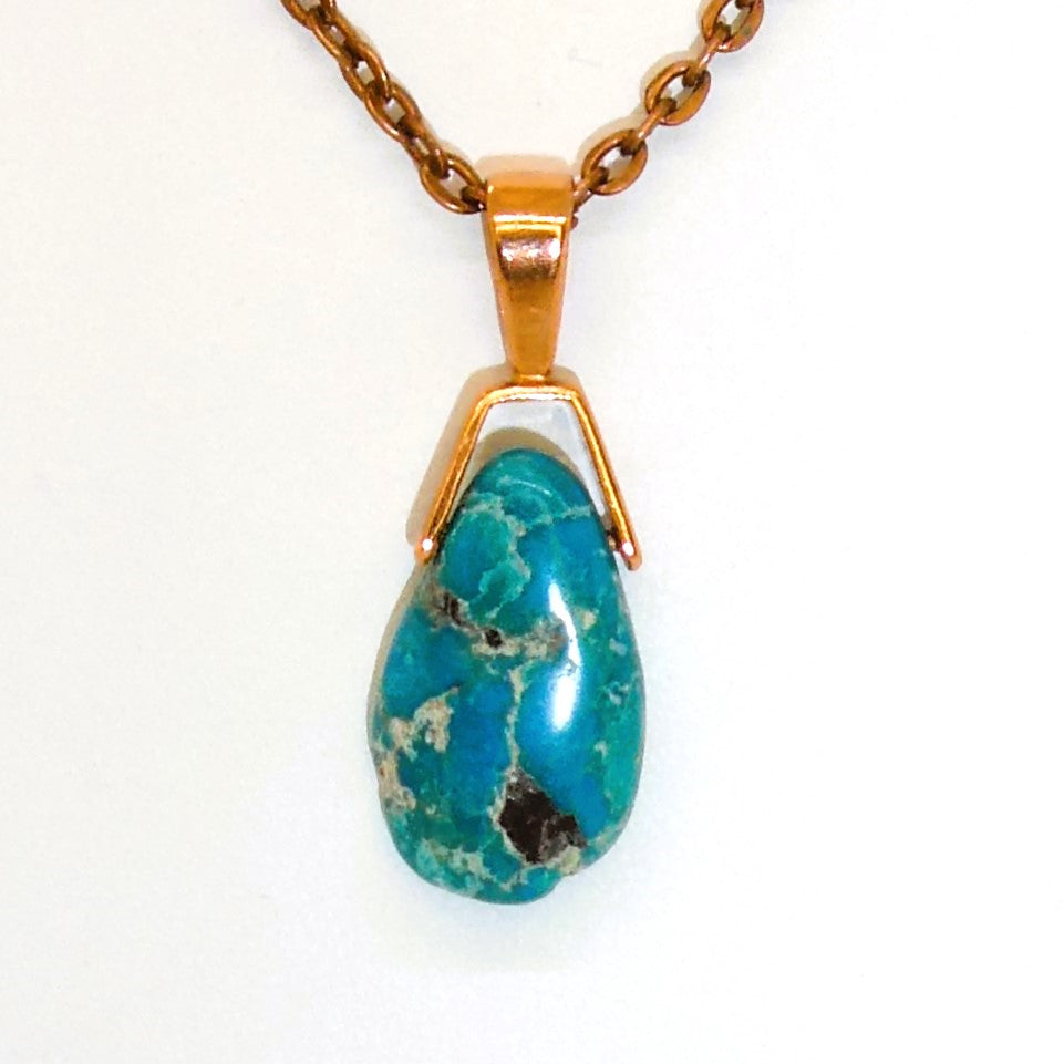 Turquoise petal teardrop pendant necklaces in copper - 5 styles