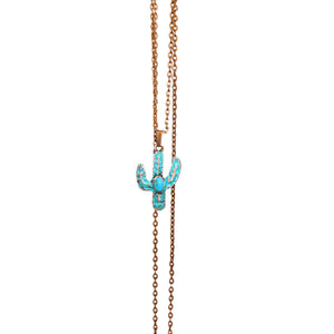 Turquoise & patina copper saguaro cactus pendant necklace