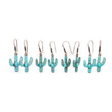 Load image into Gallery viewer, Turquoise &amp; patina copper saguaro cactus earrings with copper French wires
