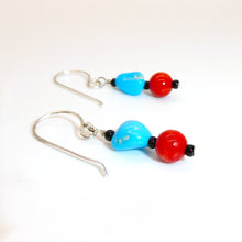 Load image into Gallery viewer, Sleeping Beauty turquoise &amp; coral earrings with sterling French wires

