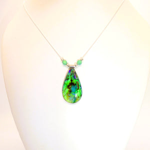 Opal pendant (long teardrop shaped) necklace - made in USA