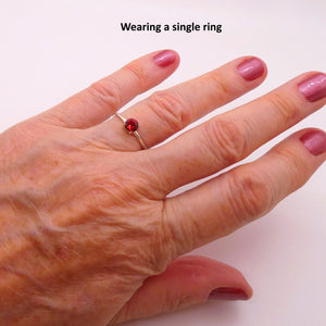 Stackable genuine gemstone rings in sterling silver - garnet
