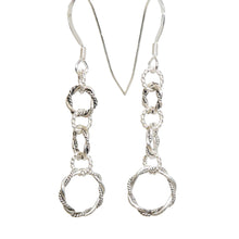 Load image into Gallery viewer, Long dangly fancy 3-hoop antiqued sterling silver earrings
