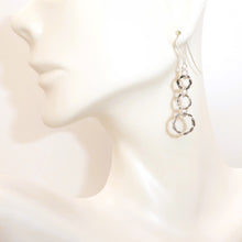 Load image into Gallery viewer, Long dangly fancy 3-hoop antiqued sterling silver earrings
