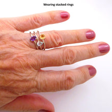 Load image into Gallery viewer, Stackable genuine gemstone rings in sterling silver - peridot
