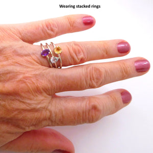 Stackable genuine gemstone rings in sterling silver - citrine