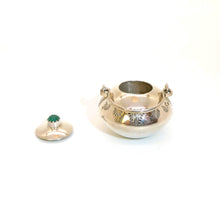 Load image into Gallery viewer, Miniature sterling pot with lid &amp; turquoise - Navajo handmade
