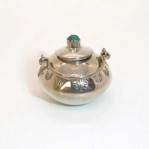 Miniature sterling pot with lid & turquoise - Navajo handmade