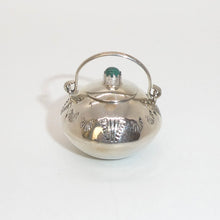 Load image into Gallery viewer, Miniature sterling pot with lid &amp; turquoise - Navajo handmade
