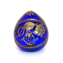 Load image into Gallery viewer, Fabergé modern cobalt blue egg cut crystal with gold painting
