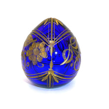 Load image into Gallery viewer, Fabergé modern cobalt blue egg cut crystal with gold painting
