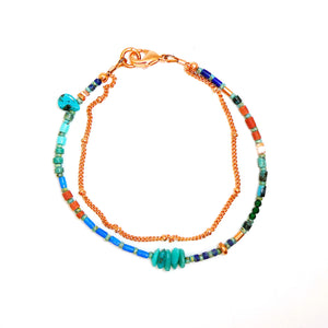 Double-strand turquoise & copper bracelet with chain (3 styles)
