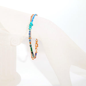 Double-strand turquoise & copper bracelet with chain (3 styles)