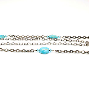 Turquoise & crystal extra-long double chain necklace