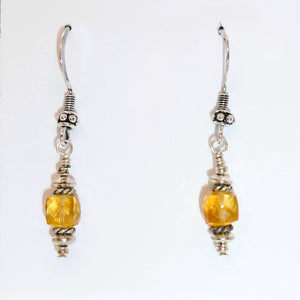 Faceted citrine & sterling fancy bead dangle earrings