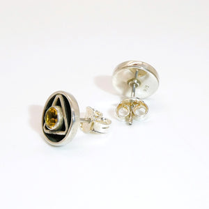 Brilliant cut inset citrine sterling post earrings