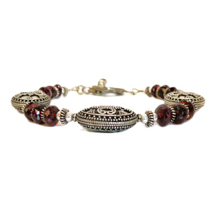 Garnet & antiqued sterling silver bead bracelet